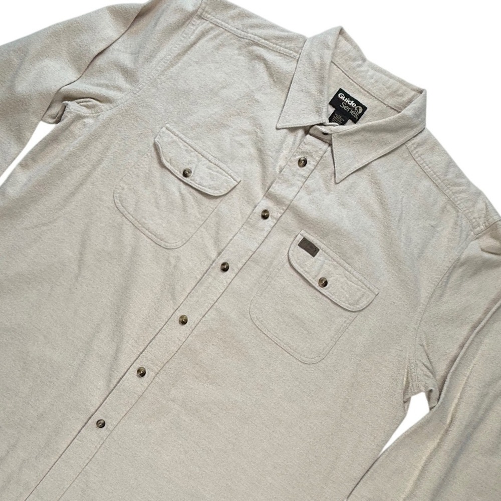 Guide Series Mens XL Oatmeal Heather Flannel ButtonDown Shirt Cotton Long Sleeve